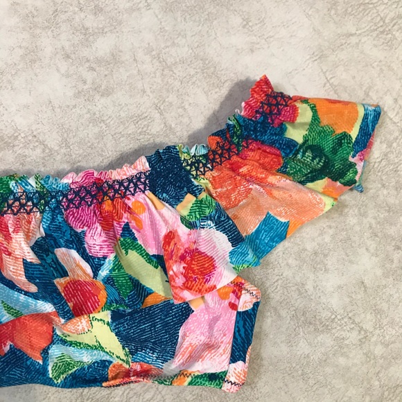 Vera Bradley Blue Floral Print Superbloom Top M - Picture 2 of 5